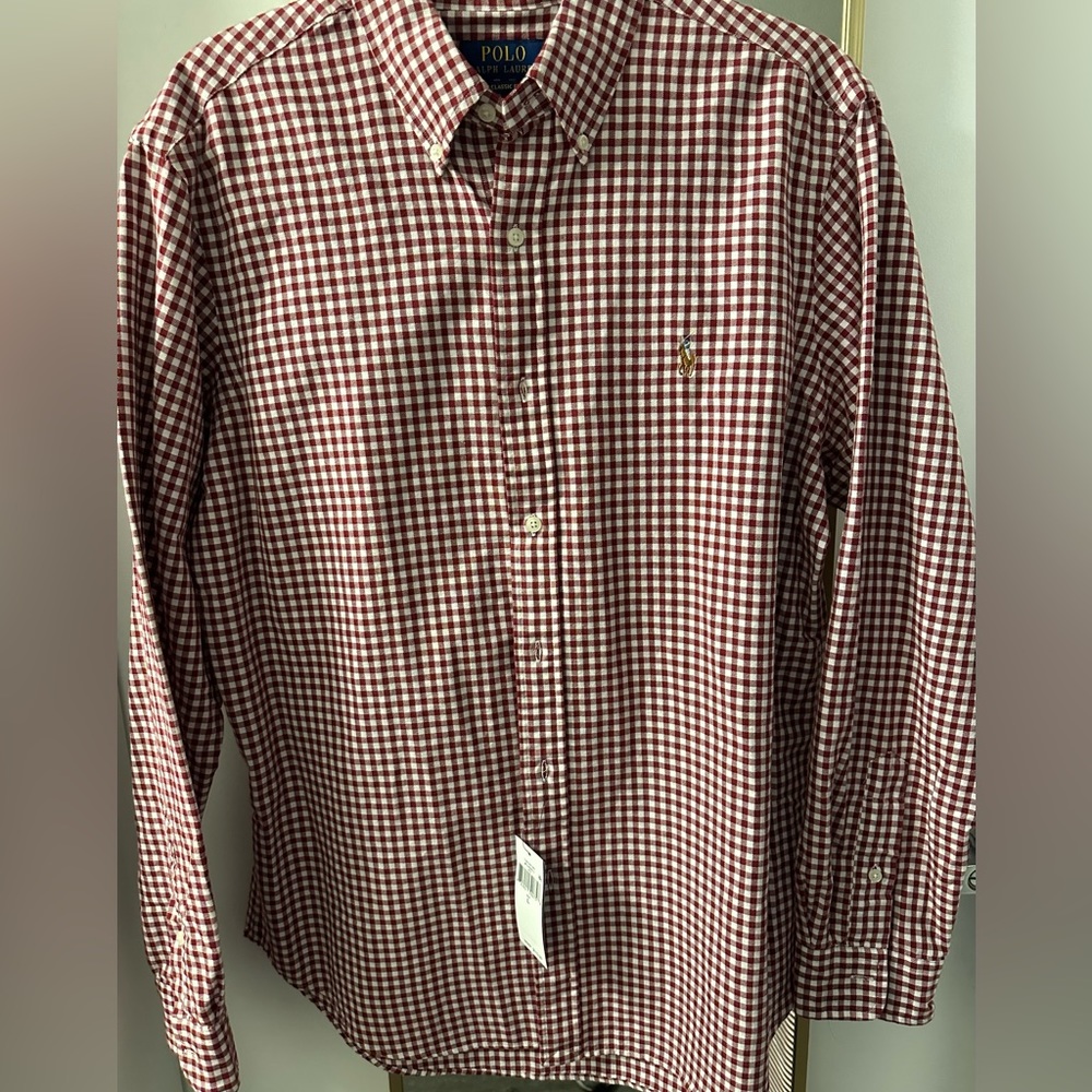 NWT Polo Ralph Lauren Shirt Mens Large Button Up Gignham Check Red Pony $116